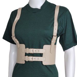 Beige Leather Vintage Style Suspender Belt